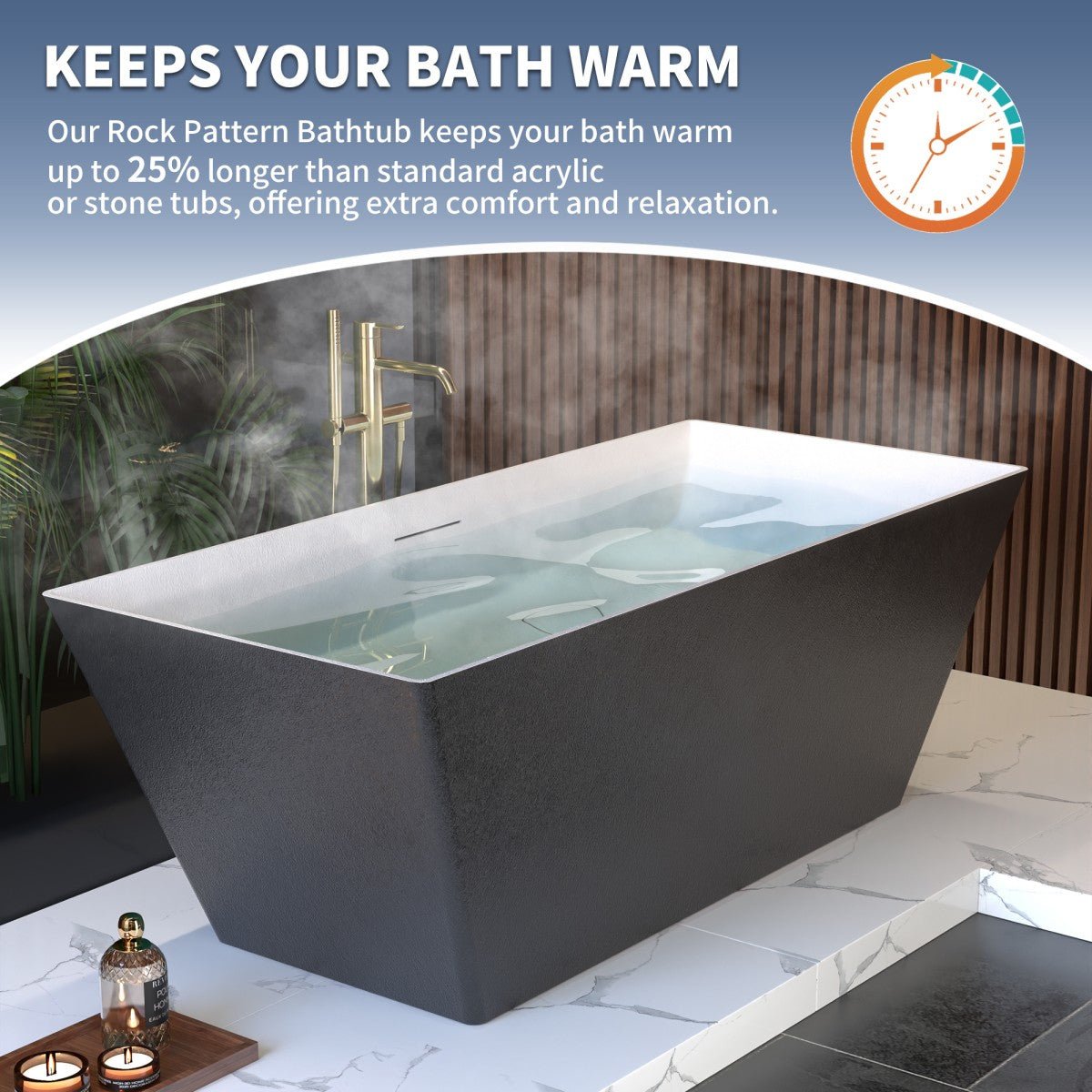 RockR 67" Freeing Soaking Bathtub,Rock Texture New technologies,Classic Rectangle Freestanding tub,Black,cUPC Certified