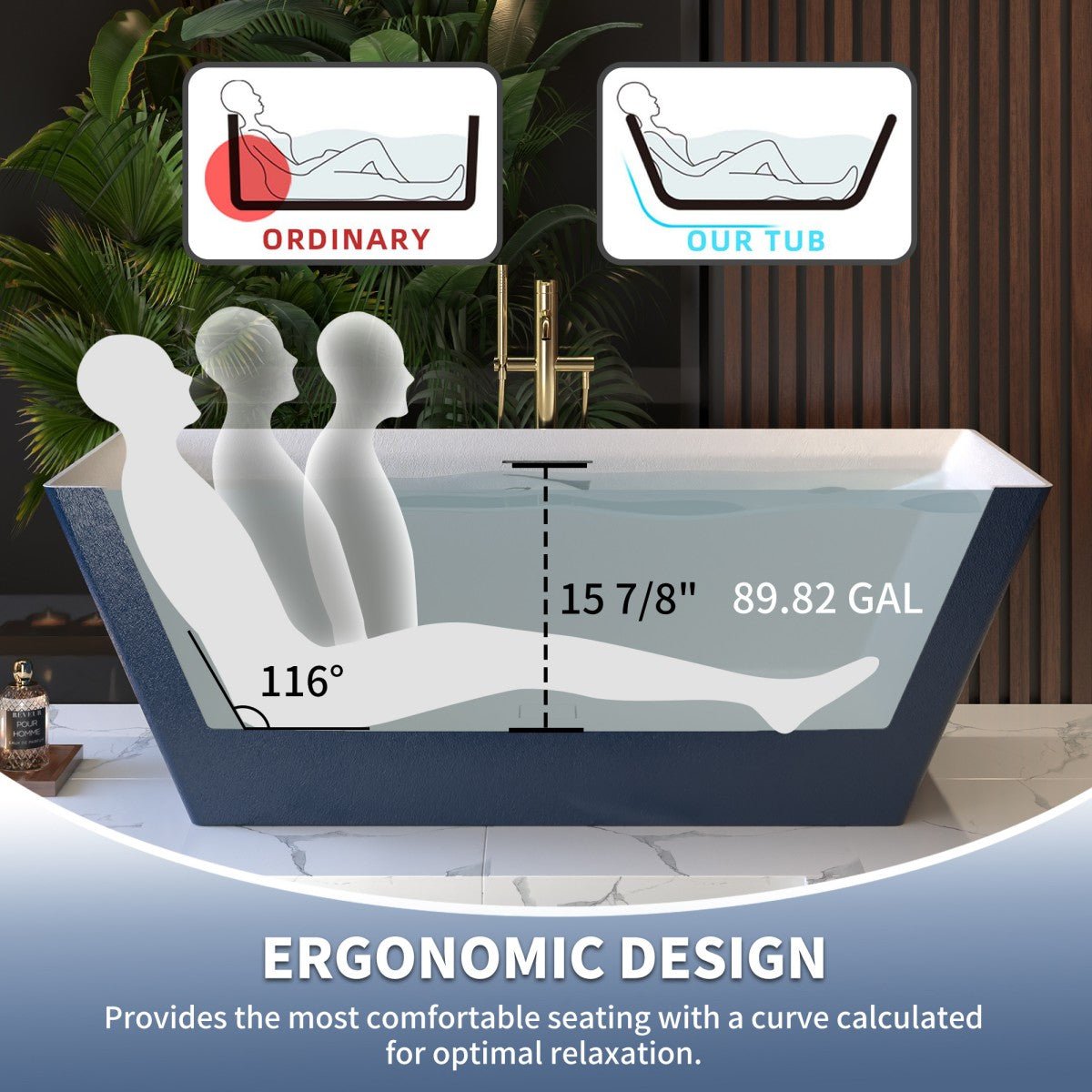 RockR 67" Freeing Soaking Bathtub,Rock Texture New technologies,Classic Rectangle Freestanding tub,Prussian blue,cUPC Certified