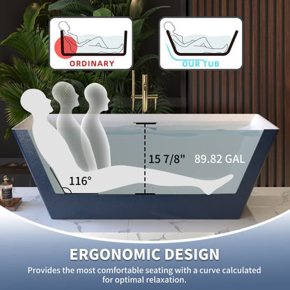 RockR 67" Freeing Soaking Bathtub,Rock Texture New technologies,Classic Rectangle Freestanding tub,Prussian blue,cUPC Certified