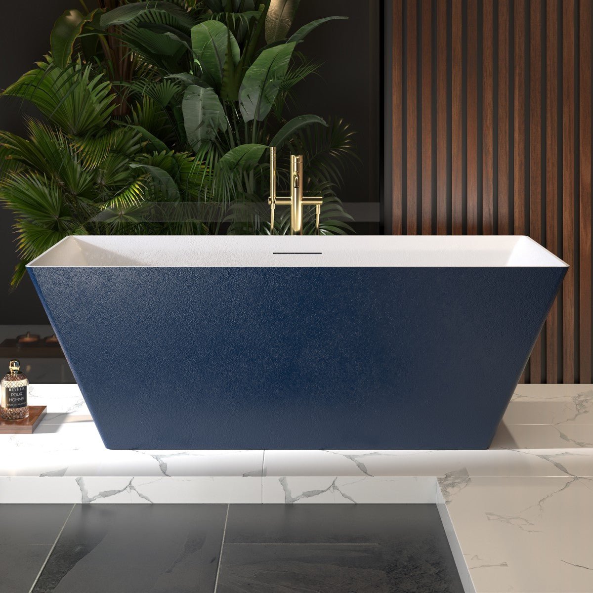 RockR 67" Freeing Soaking Bathtub,Rock Texture New technologies,Classic Rectangle Freestanding tub,Prussian blue,cUPC Certified