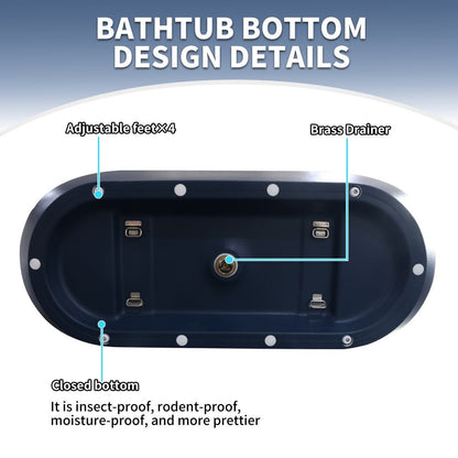 RockX 59" Rock Texture New Technologies Freestanding Bathtub,Prussian blue,Scratch - proof,Contemporary Soaking Tub,Large Overflow Port