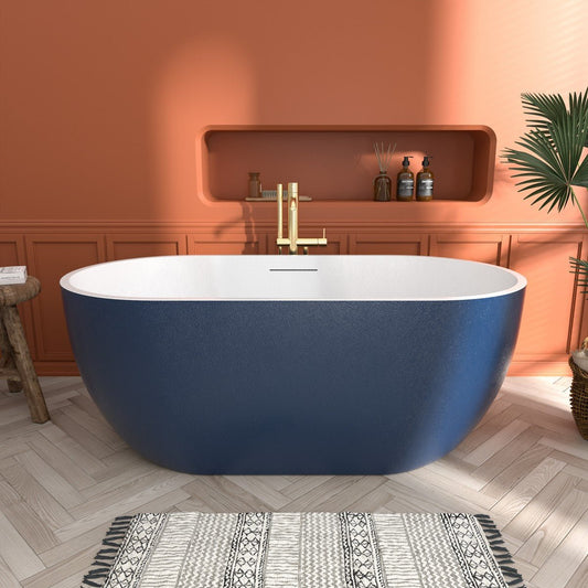 RockX 59" Rock Texture New Technologies Freestanding Bathtub,Prussian blue,Scratch - proof,Contemporary Soaking Tub,Large Overflow Port