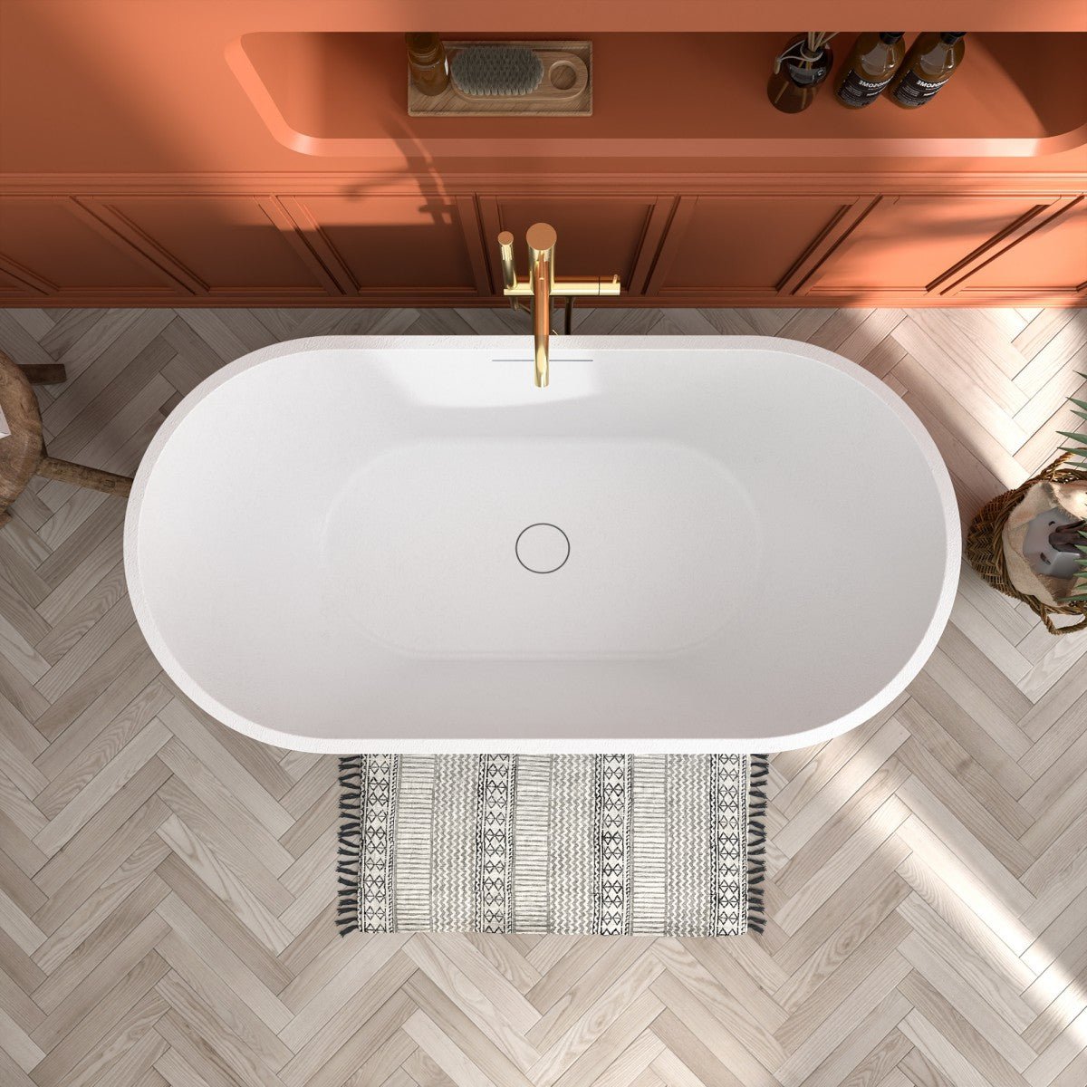 RockX 59" Rock Texture New Technologies Freestanding Bathtub,Prussian blue,Scratch - proof,Contemporary Soaking Tub,Large Overflow Port