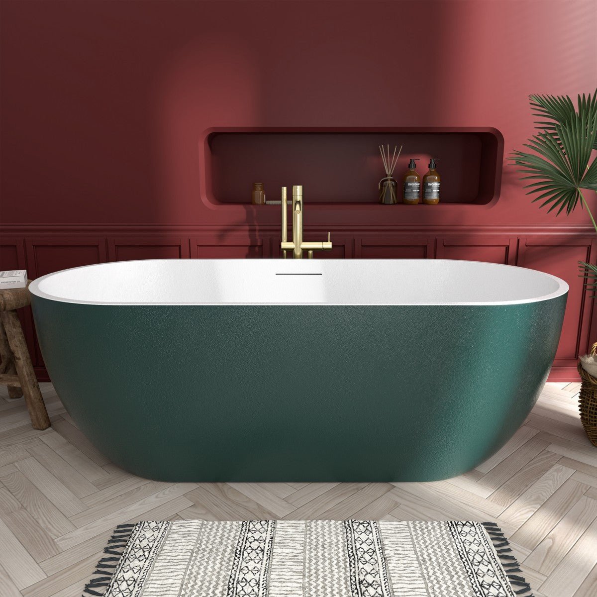 RockX 67" Rock Texture New Technologies Freestanding Bathtub,Avocado green,Scratch - proof,Contemporary Soaking Tub,Large Overflow Port