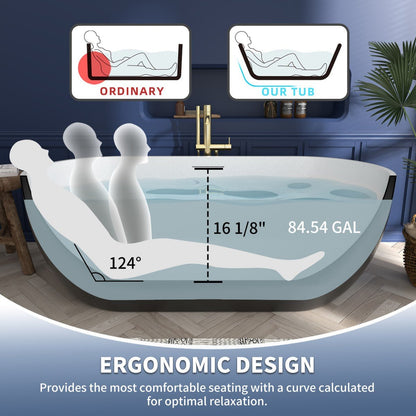 RockX 67" Rock Texture New Technologies Freestanding Bathtub,Black,Scratch - proof,Contemporary Soaking Tub,Large Overflow Port