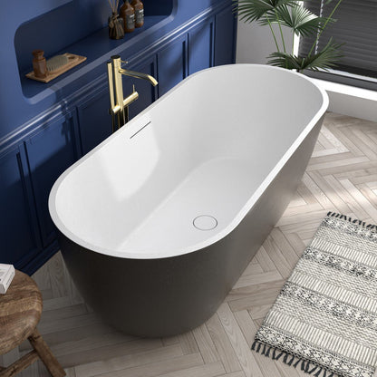 RockX 67" Rock Texture New Technologies Freestanding Bathtub,Black,Scratch - proof,Contemporary Soaking Tub,Large Overflow Port