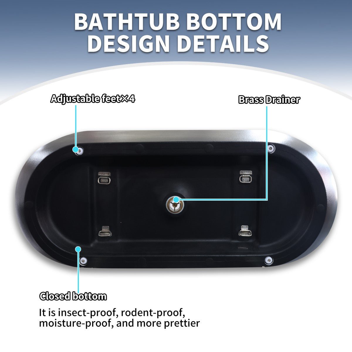 RockX 67" Rock Texture New Technologies Freestanding Bathtub,Black,Scratch - proof,Contemporary Soaking Tub,Large Overflow Port