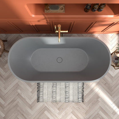 RockX 67" Rock Texture New Technologies Freestanding Bathtub,Cement grey,Scratch - proof,Contemporary Soaking Tub,Large Overflow Port