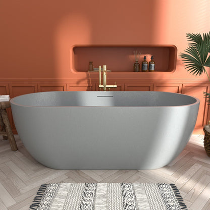 RockX 67" Rock Texture New Technologies Freestanding Bathtub,Cement grey,Scratch - proof,Contemporary Soaking Tub,Large Overflow Port