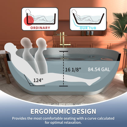 RockX 67" Rock Texture New Technologies Freestanding Bathtub,Cement grey,Scratch - proof,Contemporary Soaking Tub,Large Overflow Port