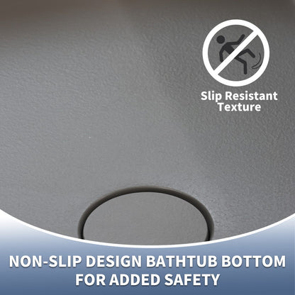 RockX 67" Rock Texture New Technologies Freestanding Bathtub,Cement grey,Scratch - proof,Contemporary Soaking Tub,Large Overflow Port