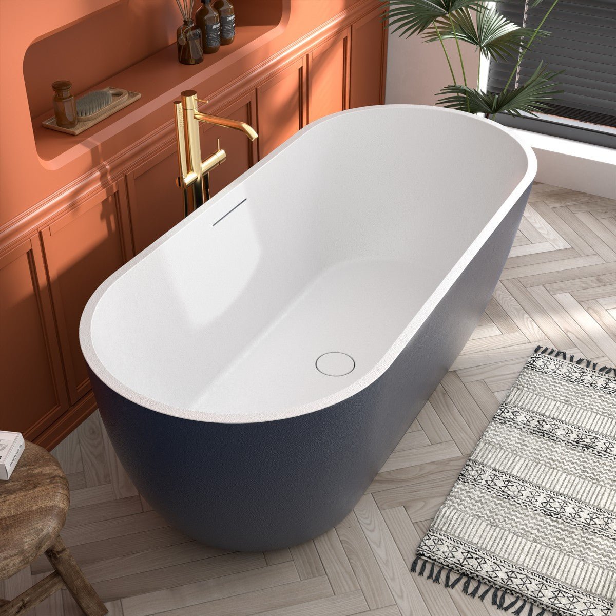 RockX 67" Rock Texture New Technologies Freestanding Bathtub,Prussian blue,Scratch - proof,Contemporary Soaking Tub,Large Overflow Port