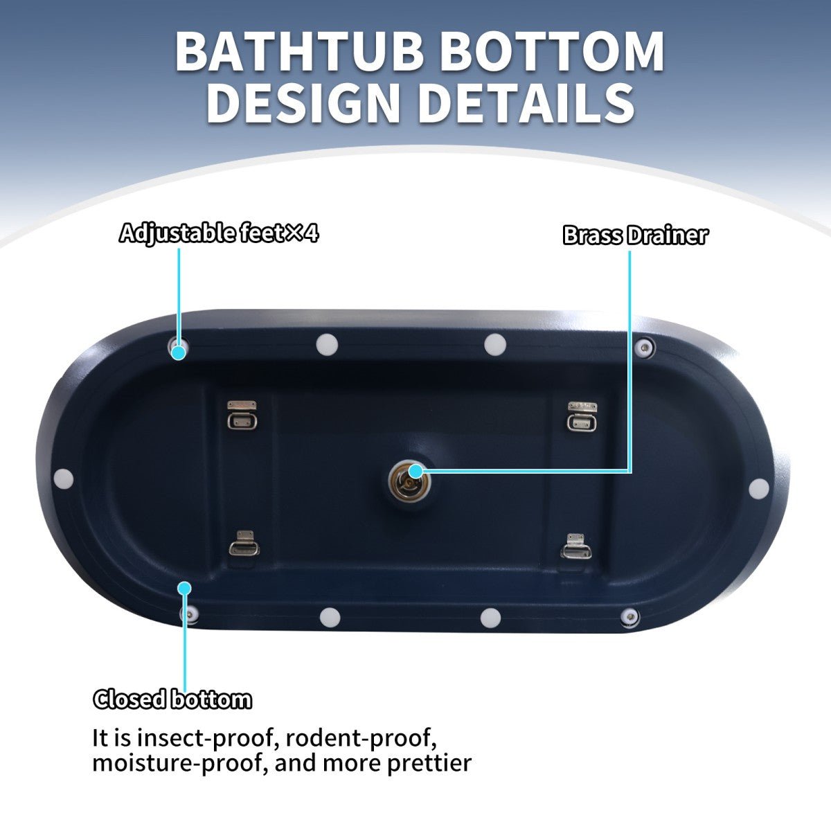RockX 67" Rock Texture New Technologies Freestanding Bathtub,Prussian blue,Scratch - proof,Contemporary Soaking Tub,Large Overflow Port