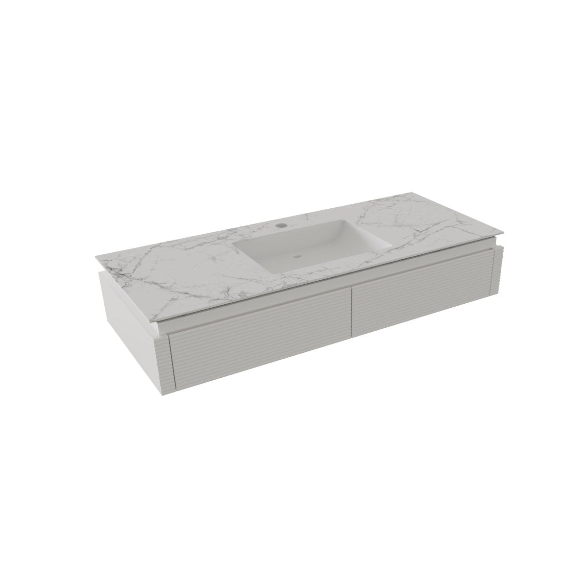 Segeo 48" Modern Solid Oak Floating Bathroom Vanity Cabinet White with Lights and Artificial Atone Countertop