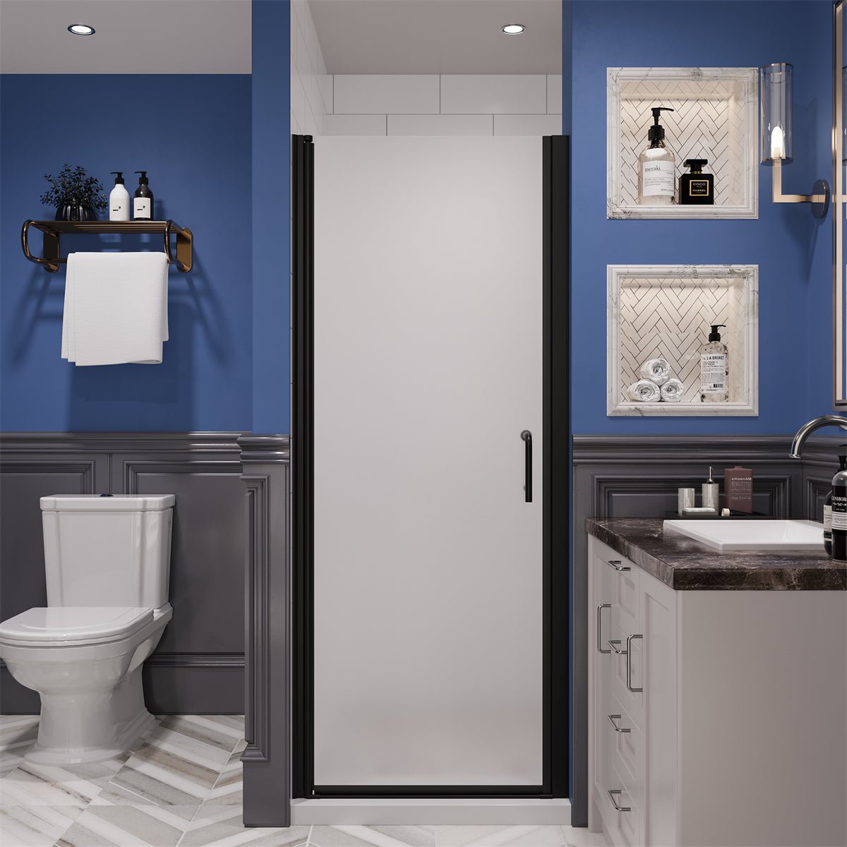 Veil 30" x 72" pivot shower door White Frosted glass